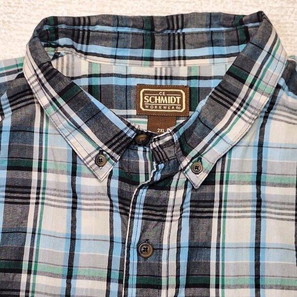 Schmidt Workwear Shirt Mens 2XL Blue Brown Plaid Long Sleeve Button Down - Picture 6 of 7